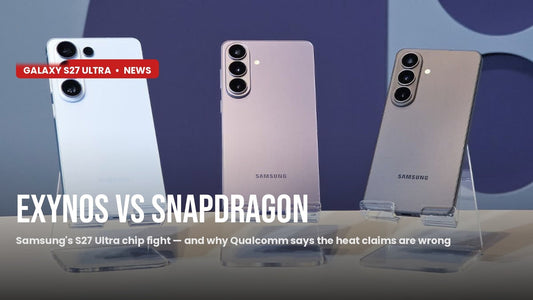 Samsung Galaxy S26 lineup phones on display — hero for Galaxy S27 Ultra Exynos vs Snapdragon chip report